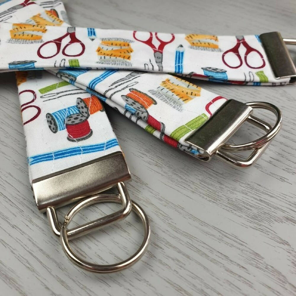 Keyfob - Sewing - scissors & measure - Button - Wristlet - Bag Tag - Keyring