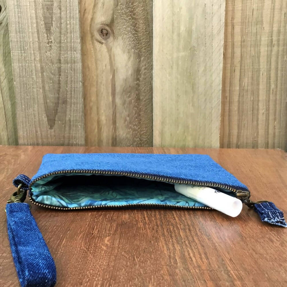 Upcycled Denim Clutch - Blue Heart
