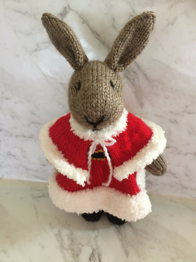 Mrs Claus Bunny Hand knitted Easter rabbit / bunny Toy Softie