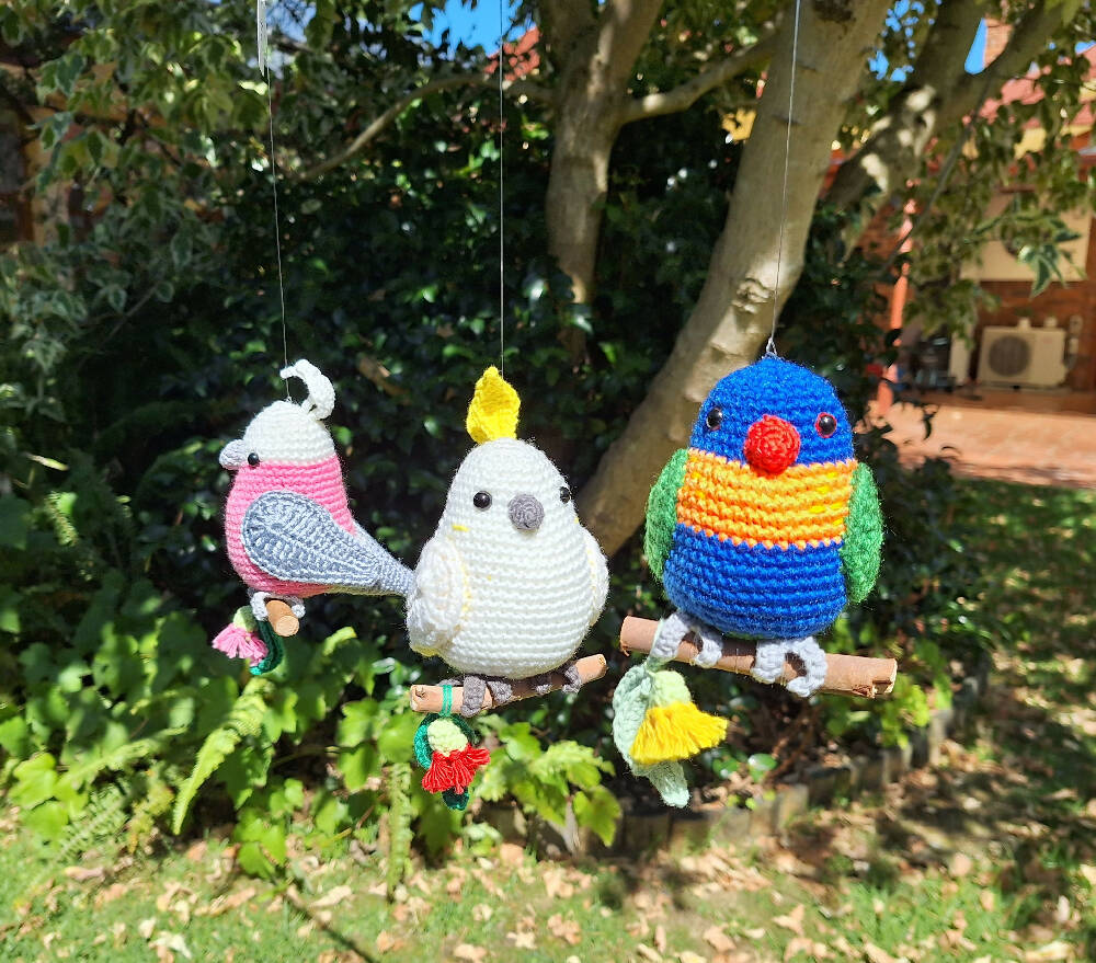 Hand crocheted pink galah room decoration or toy