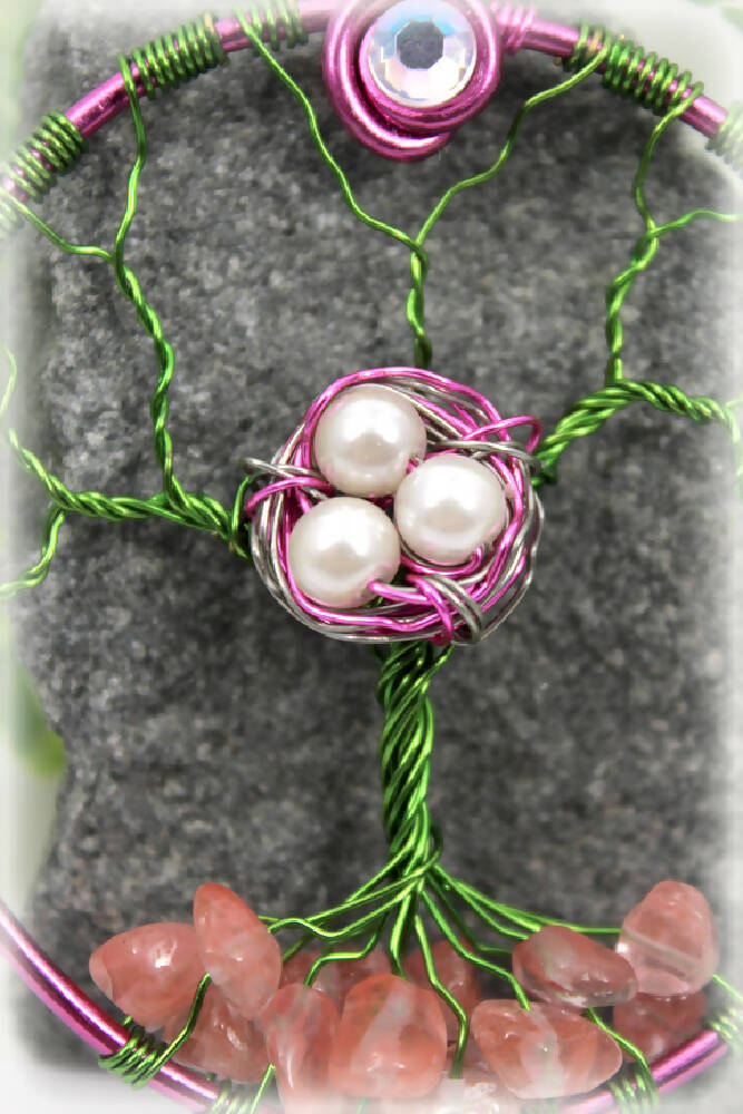 Tree of Life Birds Nest with Cherry Rose Quartz