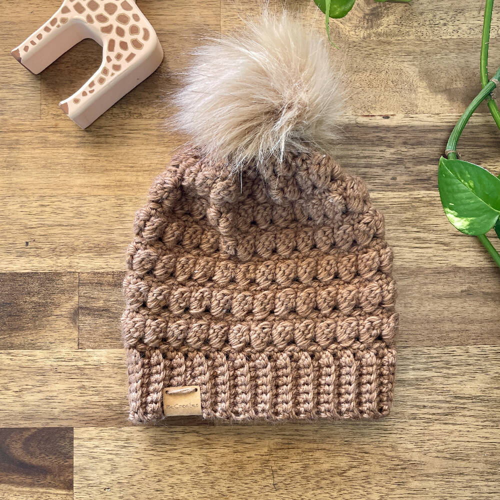 Toddler Beanie with Faux Fur Pom Pom - Ash Grey