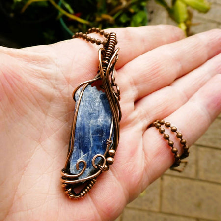 Statement Large Kyanite pendant copper wire wrapped