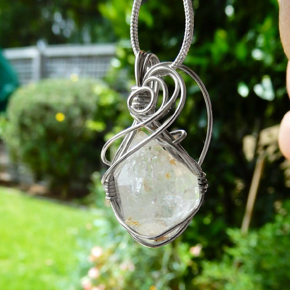 Quartz crystal pendant Sterling silver wire wrapped