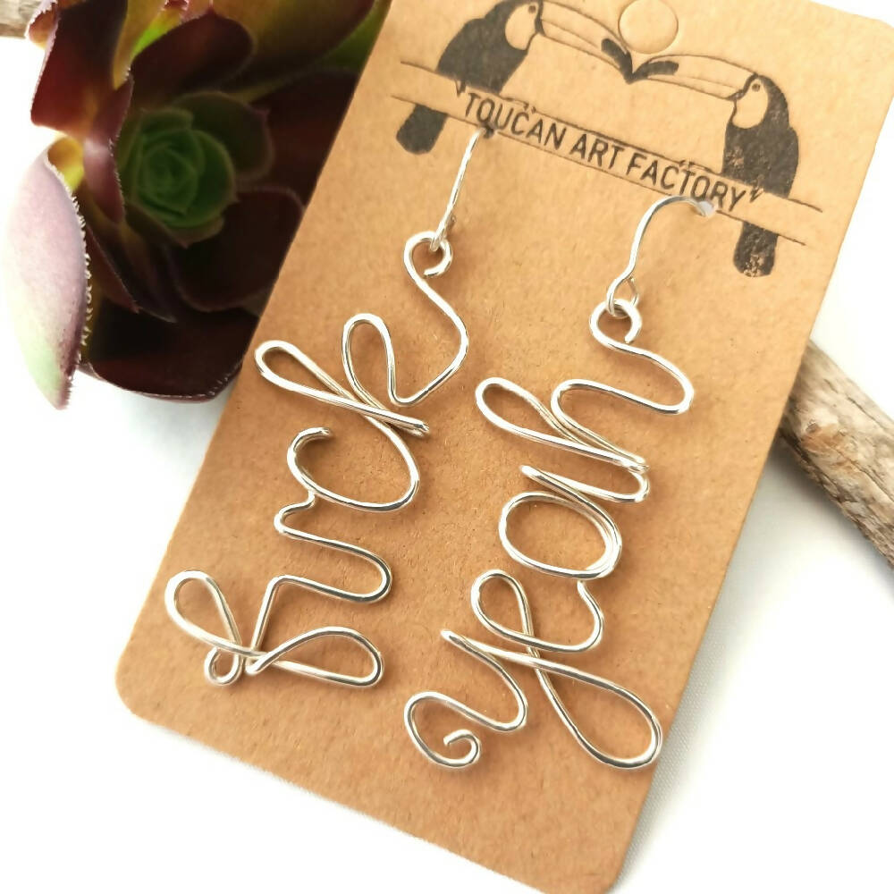 F Yeah Curse-ive Swear Word Earrings - sterling silver or copper