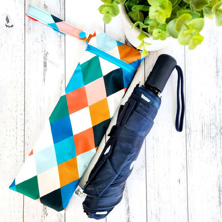 Umbrella Bag, Waterproof Reusable Zip Bag, Diamond, Aqua Zip