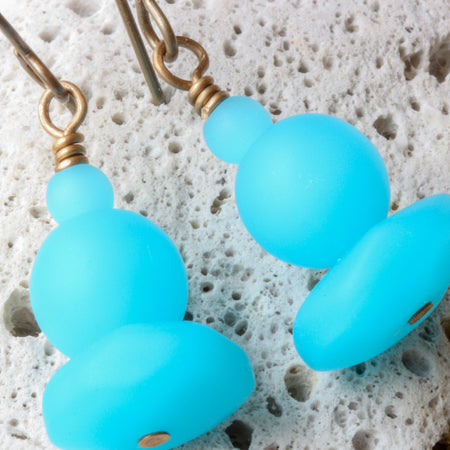 Aqua Sea Glass & Brass Earrings