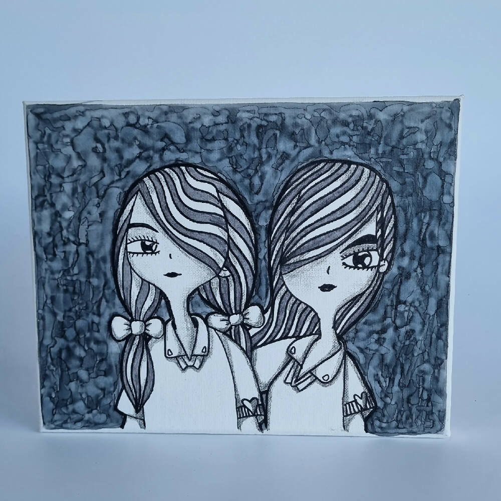 Headline Series : Twins Maisy and Daisy Original Ink on Canvas