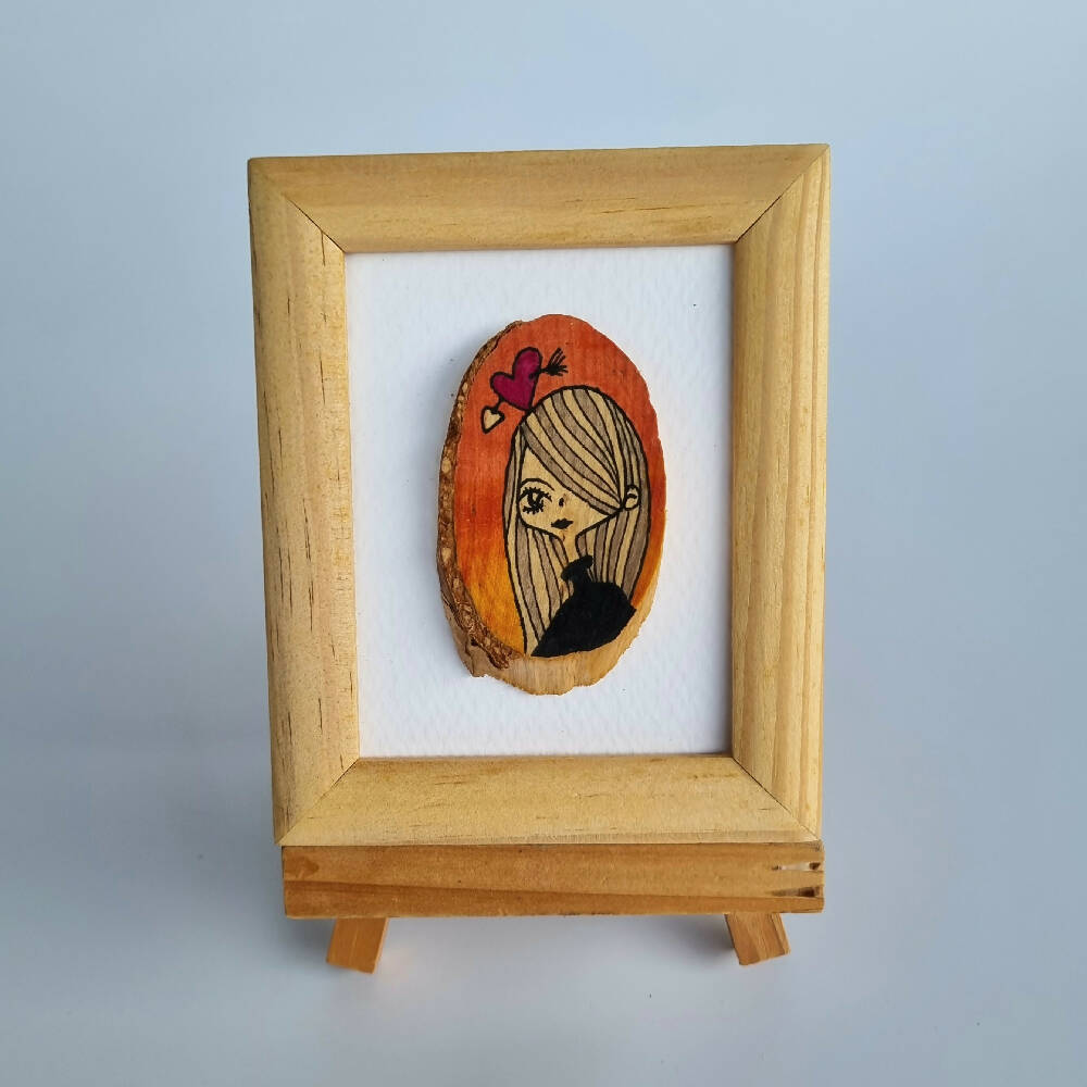 Headline Series : Lauren Original Ink on Sliced Wood on Watercolor Paper