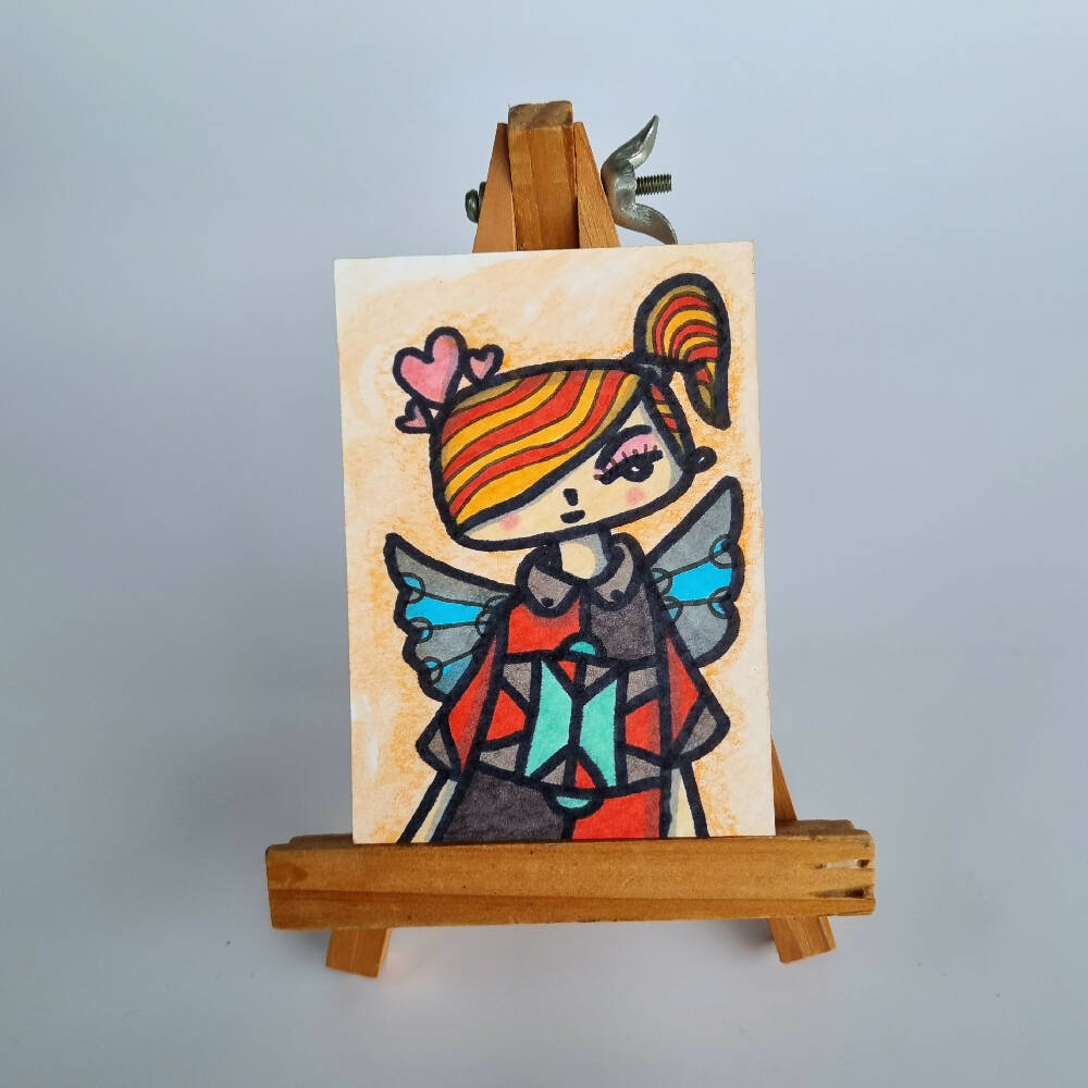 Angela with wings - ACEO Original Ink and Watercolor on Watercolor Paper