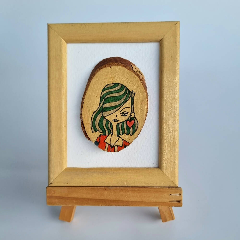 Headline Series : Morgan Original Ink on Sliced Wood on Watercolor Paper
