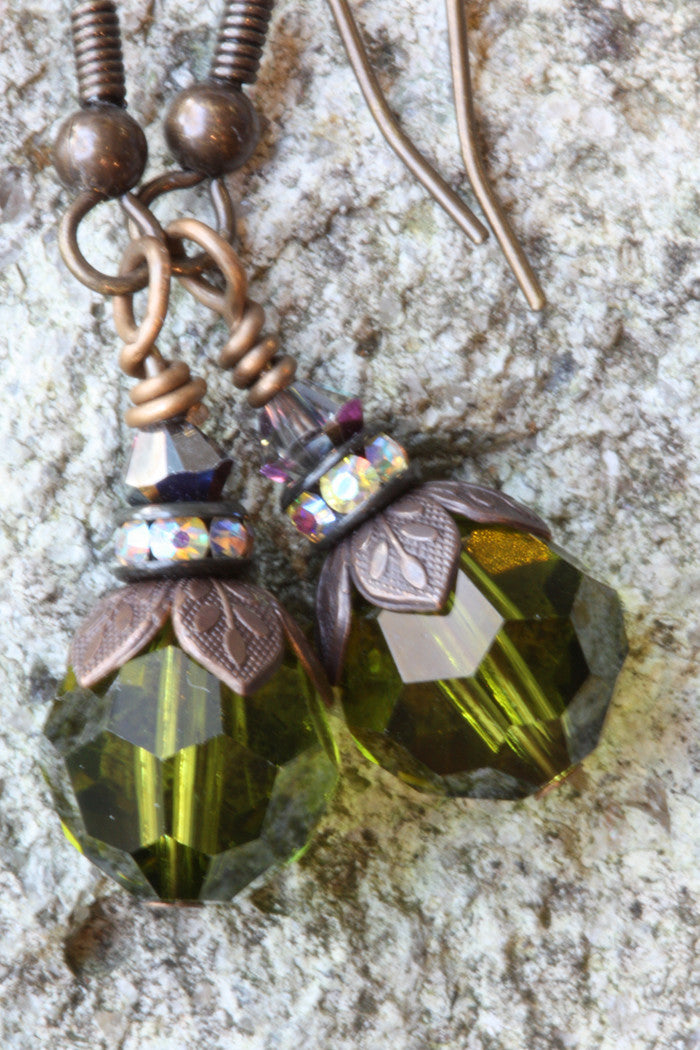 Swarovski Crystal and Brass Earrings Olvine