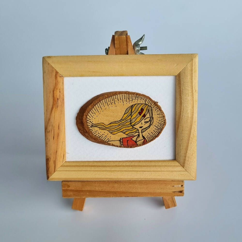 Headline Series : Kinsley Original Ink on Sliced Wood on Watercolor Paper