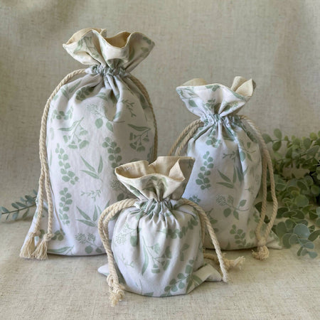 Reusable Fabric Gift Bag - Eucalyptus Design