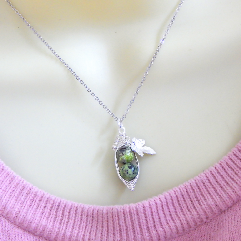 Two Peas in a Pod Chrysoprase Gemstone Necklace