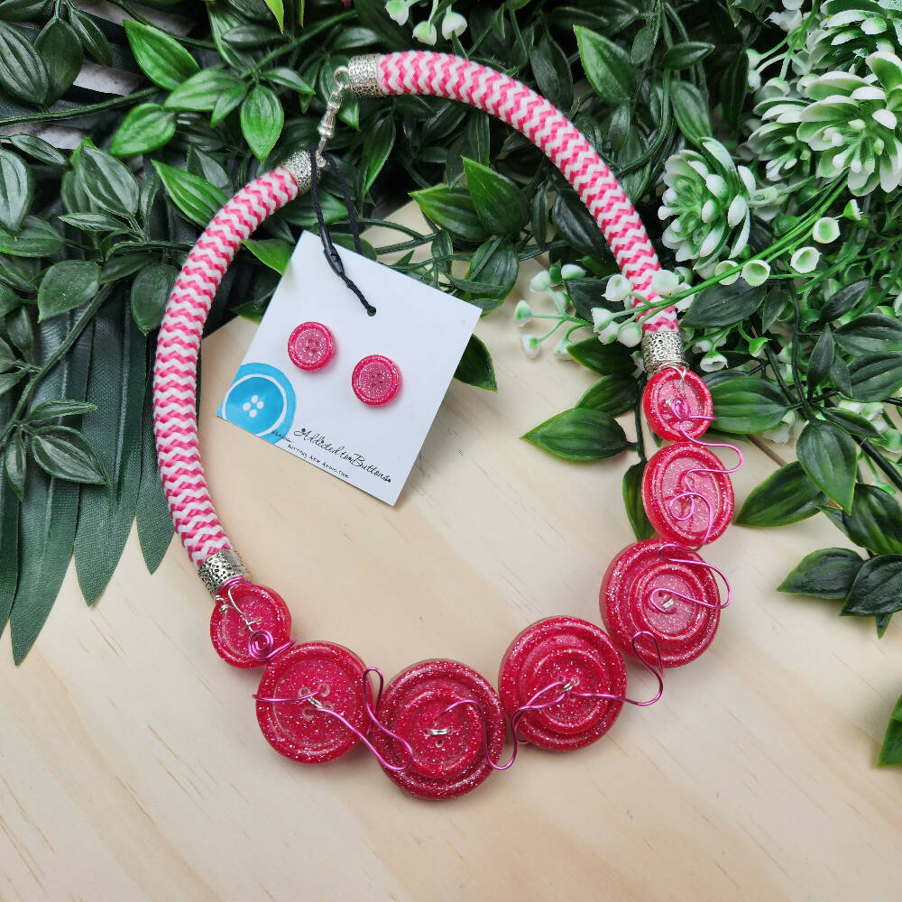 Button Necklace - Cord - Pink Sparkle - A2B -  (9)