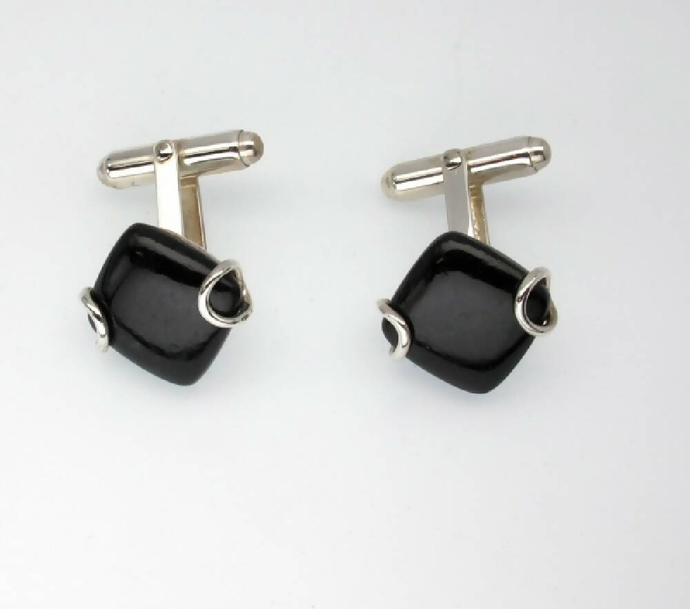 Australian black jade sterling silver cufflinks 6