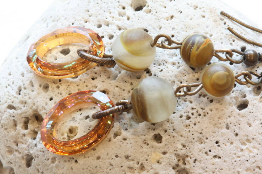 Swarovski Crystal & Smokey Quartz Brass Drop Earrings