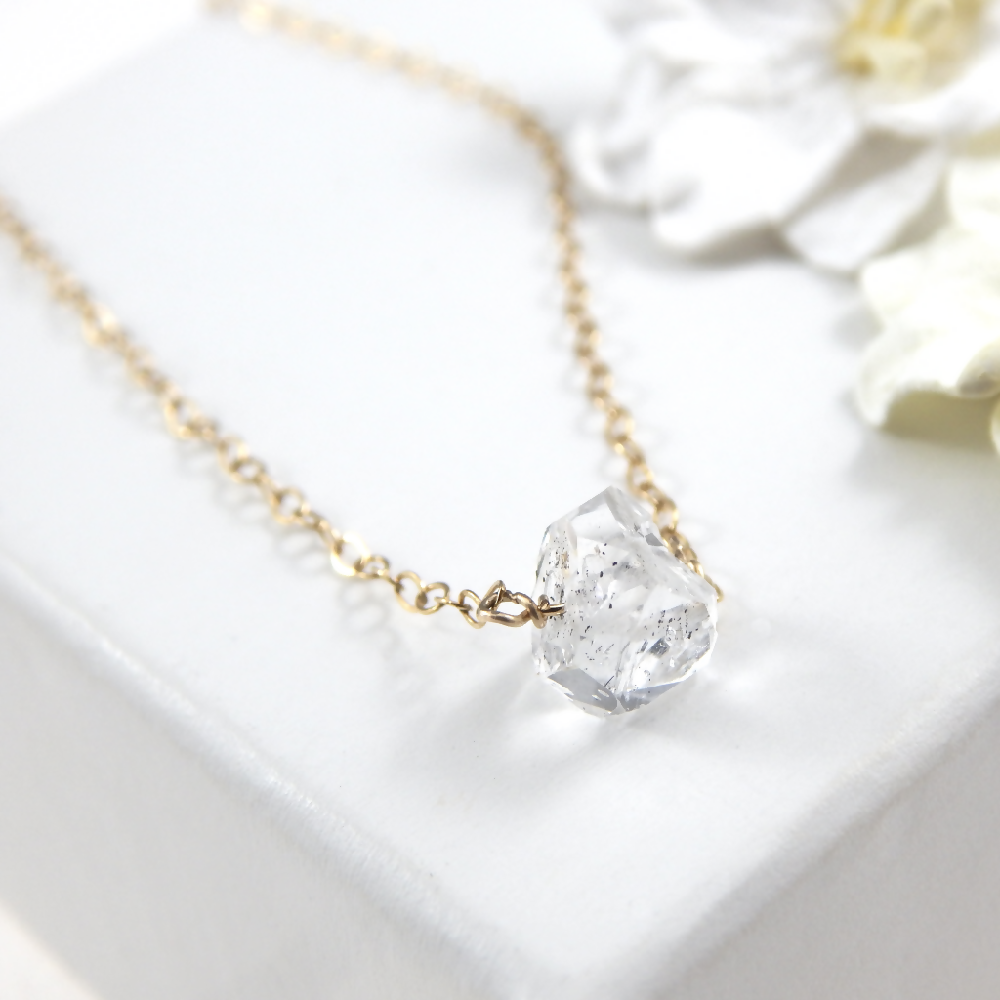 Herkimer Diamond Necklace, April Birthday Gift, Raw Crystal Necklace