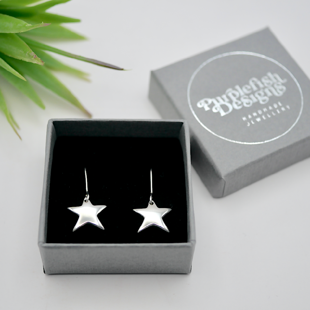 Star Earrings - Handmade Solid Sterling Silver Earrings by Purplefish Designs