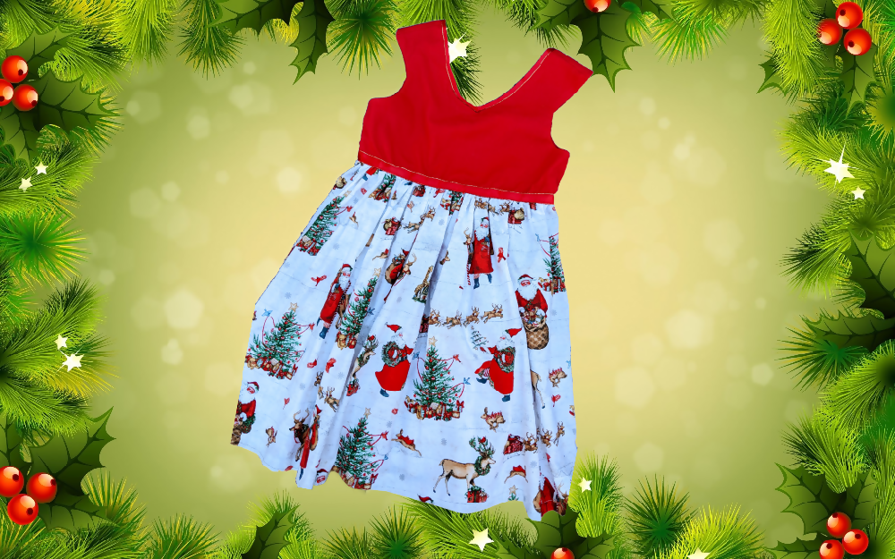 Christmas Dress, Vintage Santa, Sizes 7, 8