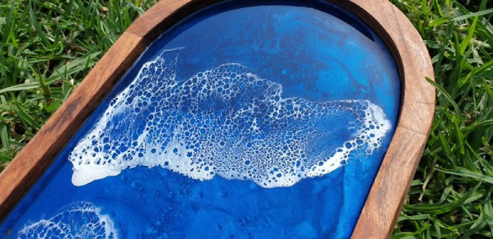 Beach Resin Art Acacia Serving Tray