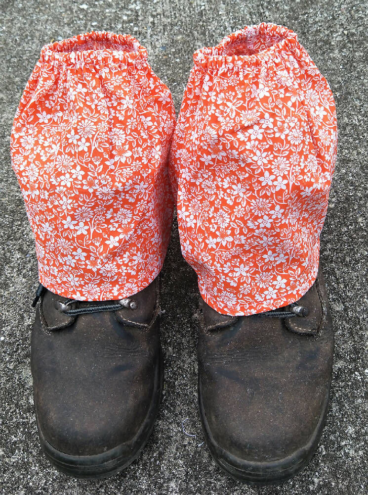 Orange gardening boot covers, gaiters, shoe covers ,