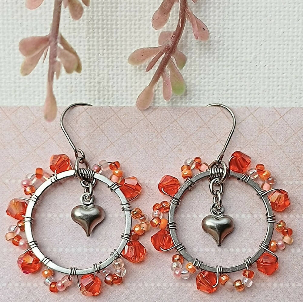 Wire-wrapped Glass Bead Circle Earrings - Assorted Designs