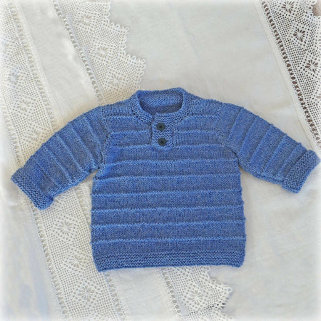 Tab front jumper/pullover. Size 1-2. Blue or bronze. Unisex. Machine washable.