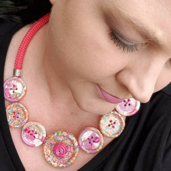 Button Necklace Easter Rabbit Cord Fusion Necklace Jewellery with Earrings