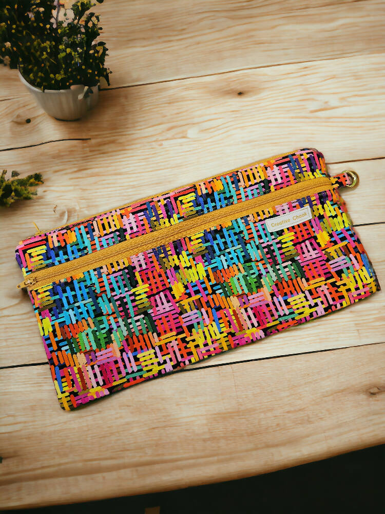 Pencil Case Double Zippered Pink multicoloured
