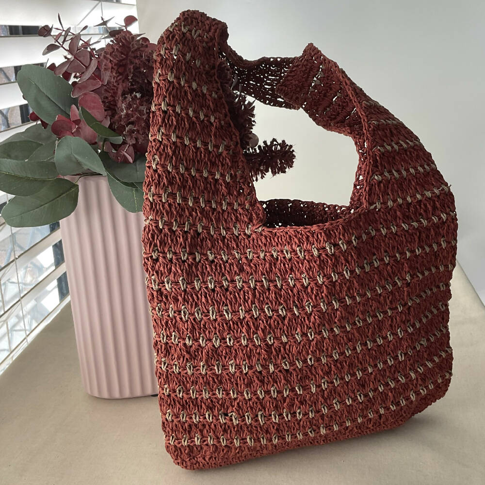 Cosy-chic Paper Yarn Hobo Style Bag - Red Brown