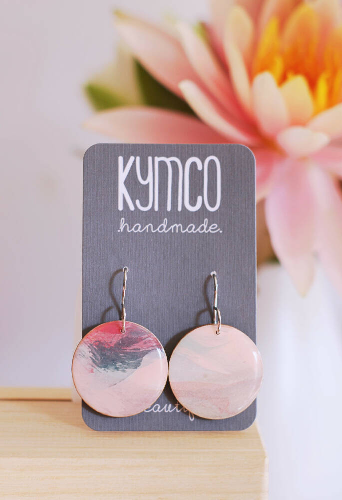 Dreams Collection | Round Resin Dangles Earrings| Pale Pink Blue