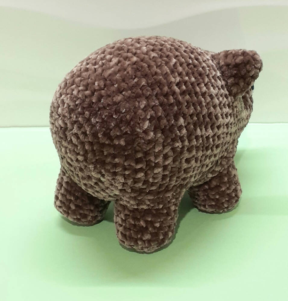 Hand made velvety soft, crocheted brown wombat