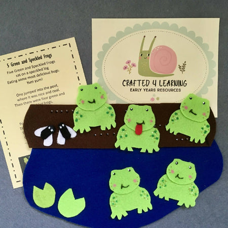 5 Green and Speckled Frogs Felt Board Set