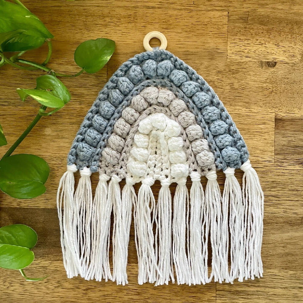 Crochet Rainbow Wall Hanging - Blue, Green & Natural