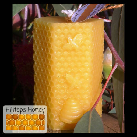 Pure Beeswax Candle - hexagonal pillar - honey scented - homemade candle