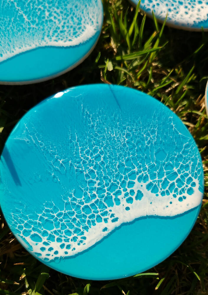 Turquoise Resin Wave Coasters (Set of 4)
