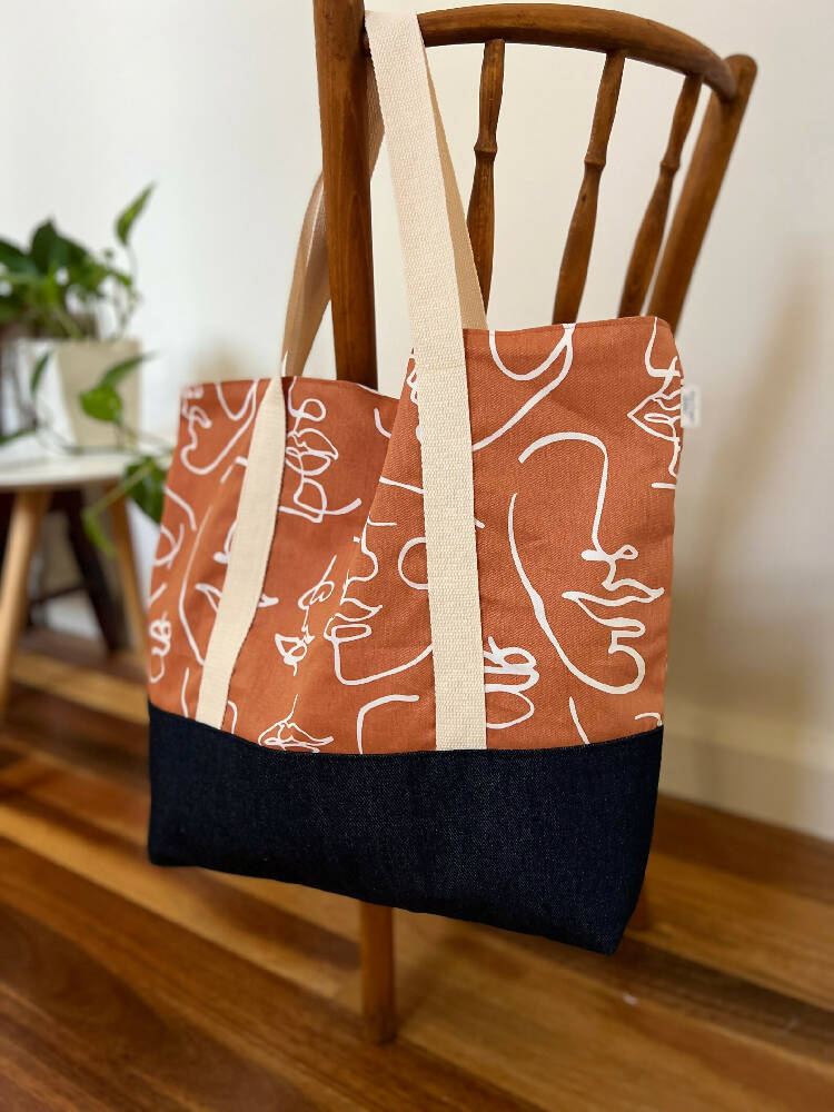 Tote Bag for Shopping/Market/Beach – Faces + Denim