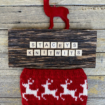 Christmas Headband, Red Knitted Reindeer Headband, Rudolph Headband