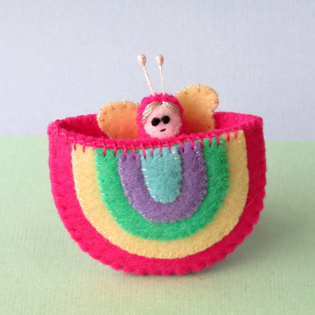 Tooth Fairy Pouch - Miniature Wool Felt Rainbow Pocket