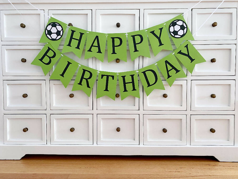 Soccer Ball Happy Birthday party banner. Sports, Football.