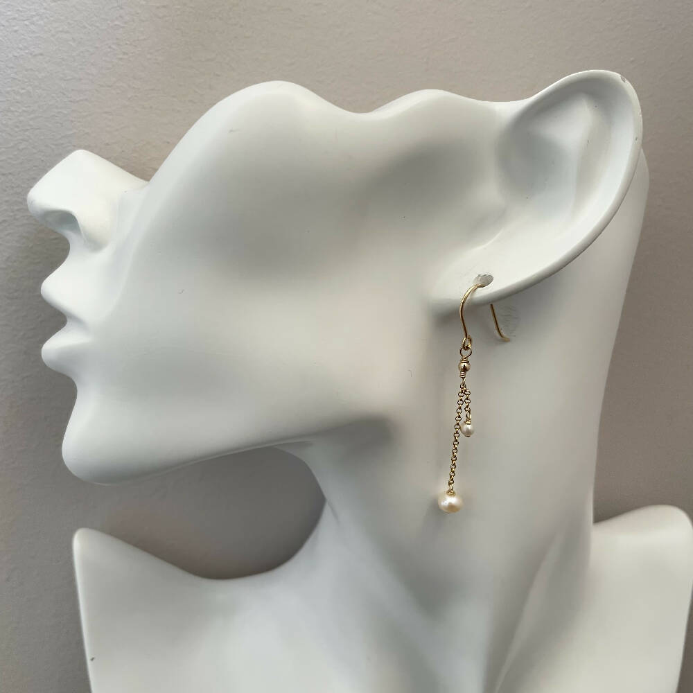 14K Gold filled freshwater pearl chain earrings