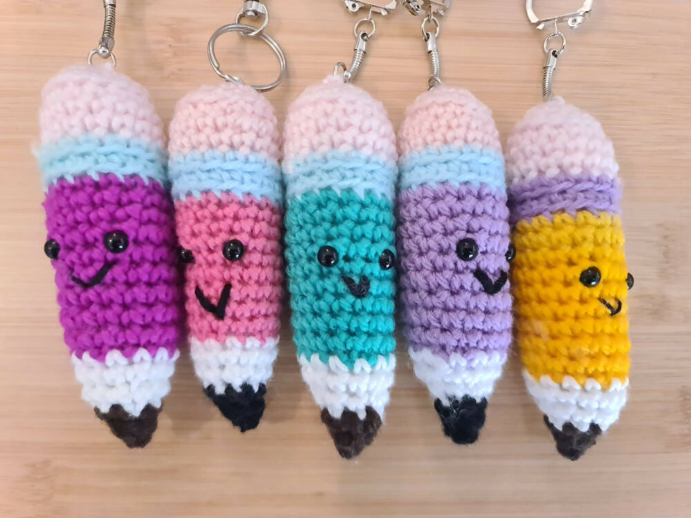 Crocheted Pencil Keyrings - ideal Teacher Gift