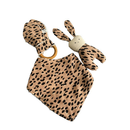 Leopard Print Baby Bunny, Bib & Bunny Ears Teether Set