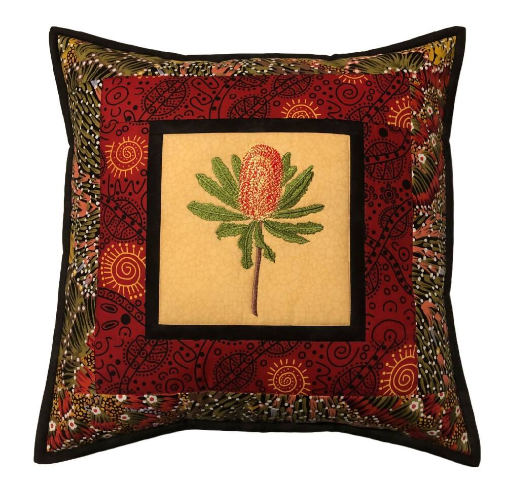 handmade Australian native quilted - BANKSIA (red)