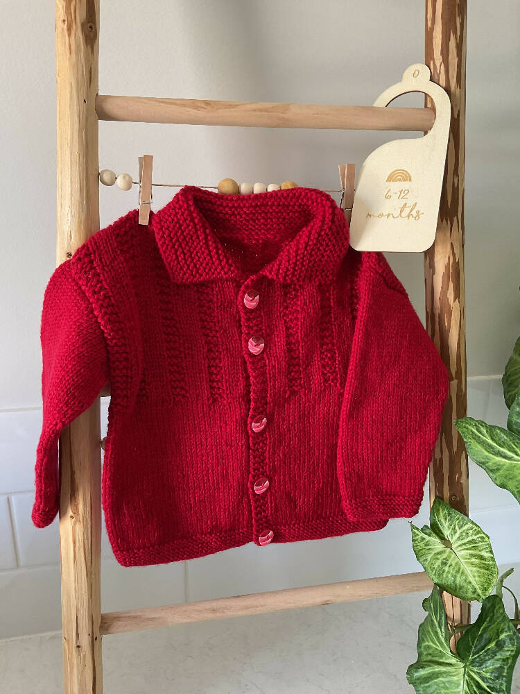 Baby Cardigan in Cherry Red, 6-12months