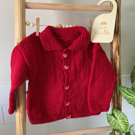 Baby Cardigan in Cherry Red, 6-12months