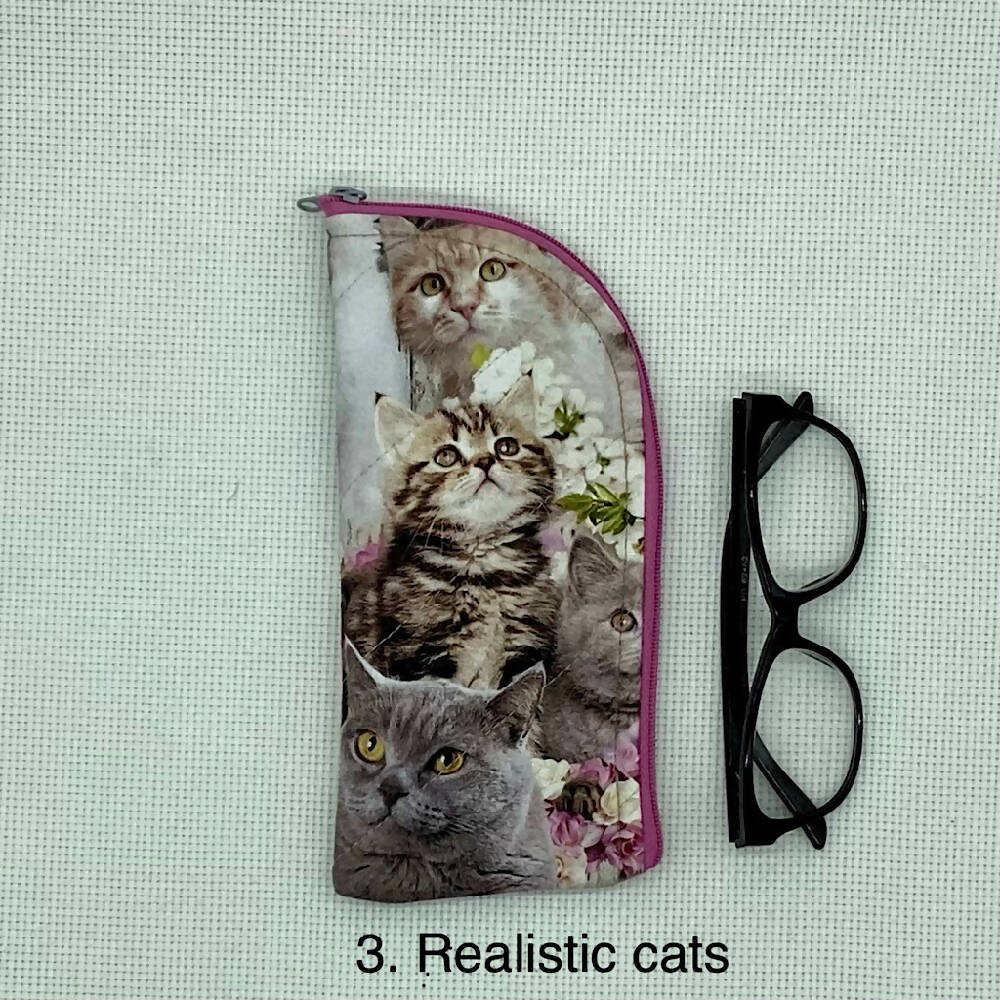 Cats and kittens curved top zip pouch for glasses, phones, handbag organiser, etc.