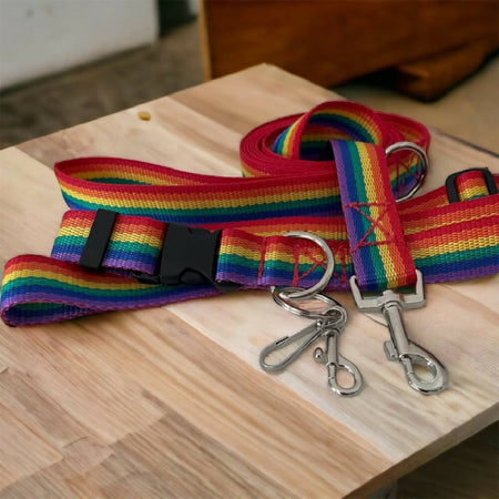 Dog Pet Handsfree Lead and Belt Set Rainbow Adjustable